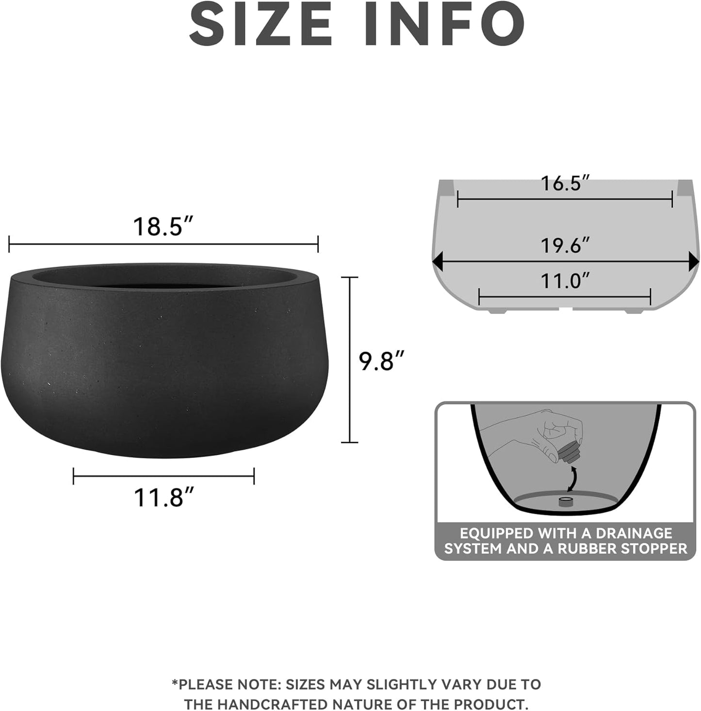 Kante 15.7" Dia Round Concrete Planter, Outdoor Indoor Garden Plant Pots with Drainage Hole and Rubber Plug, Modern Curvaceous Design, Slate Gray