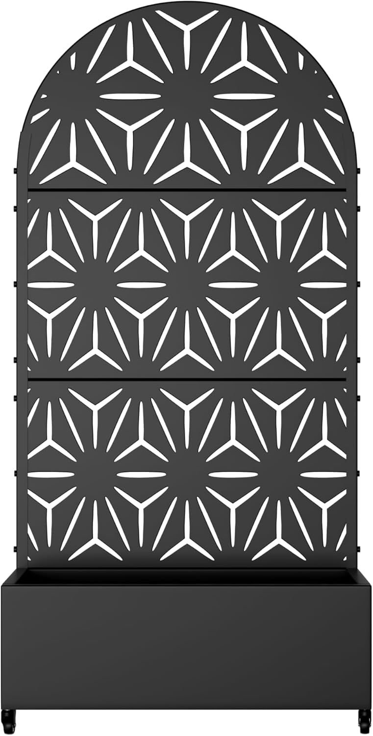 Casaphoria Metal Raised Garden Bed with Trellis and Wheels, 72"x47"x16" Planter Box for Climbing Plants, Vegetables & Vines, Features Drainage Holes and Privacy Screen (Black-Louver) - Colors C