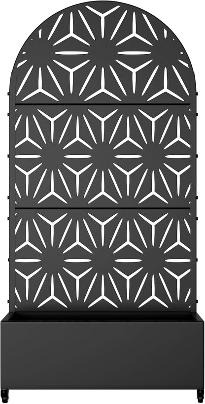 Casaphoria Metal Raised Garden Bed with Trellis and Wheels, 72"x47"x16" Planter Box for Climbing Plants, Vegetables & Vines, Features Drainage Holes and Privacy Screen (Black-Louver) - Colors C