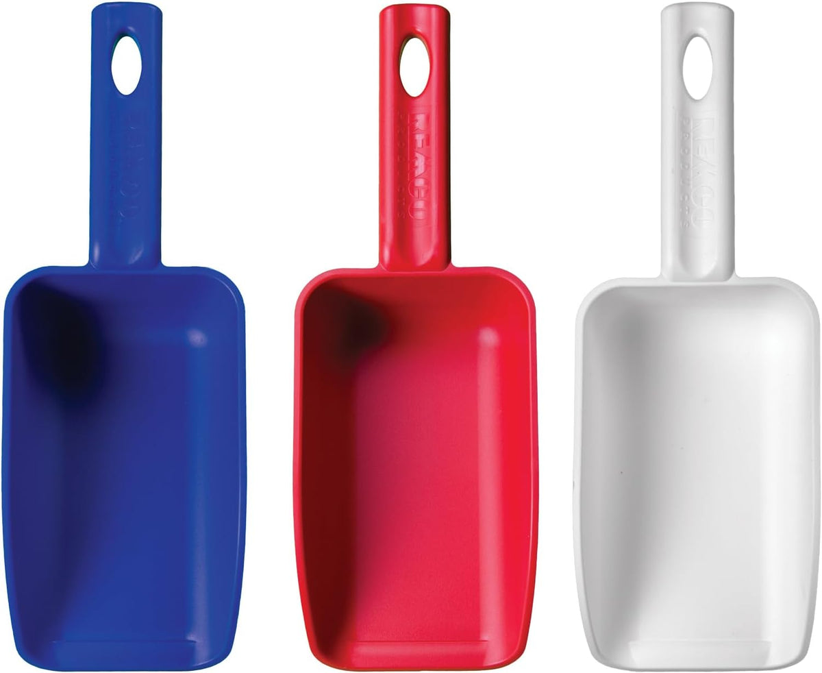 Remco - A Vikan Company 3 pk Color-Coded Plastic Hand Scoop - BPA-Free, Food-Safe Scooper, Commercial-Grade Utensils, Restaurant and Food Service Supplies, 16-Ounce Size, Red/White/Blue