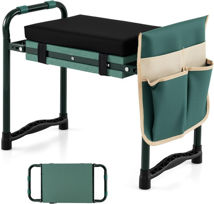 2-in-1 Garden Kneeler & Seat, Folding Seat w/EVA Foam Kneeling Pad & Removable Tools Pouch, Sturdy Steel Frame, No Assembly, Portable Heavy Duty Garden Stool for Women & Men