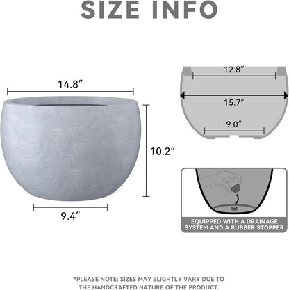 Large Round Bowl Vintage BRN Concrete Planter 19.9" Dia, Outdoor