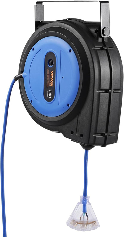65FT Retractable Extension Cord Reel, Heavy Duty 12AWG/3C SJTOW Cord