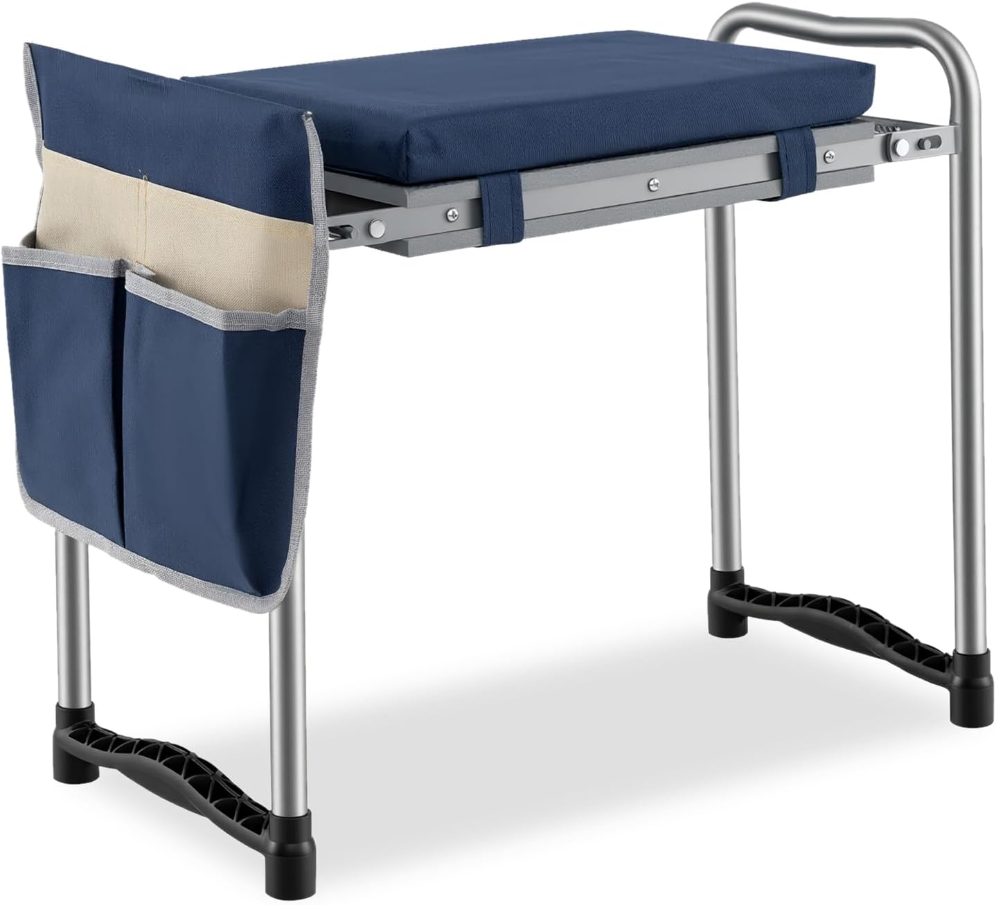 2-in-1 Garden Kneeler & Seat, Folding Seat w/EVA Foam Kneeling Pad & Removable Tools Pouch, Sturdy Steel Frame, No Assembly, Portable Heavy Duty Garden Stool for Women & Men