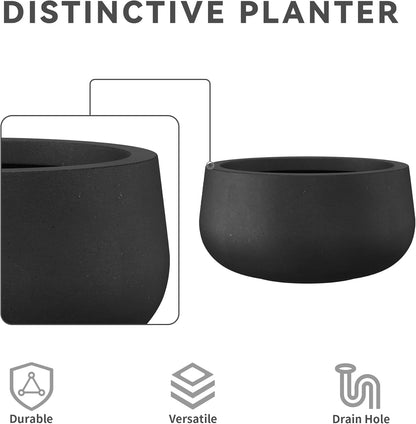 Kante 15.7" Dia Round Concrete Planter, Outdoor Indoor Garden Plant Pots with Drainage Hole and Rubber Plug, Modern Curvaceous Design, Slate Gray