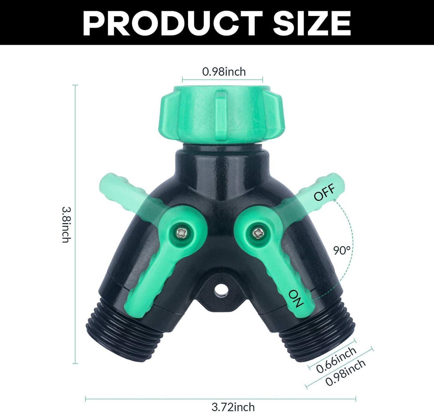 2 Way Garden Hose Splitter, Heavy Duty Brass Y Valve, 3/4” GHT Outdoor Faucet Splitter with Dual Shut Off Valves, 304 Stainless Steel Long Handles, Leak-Proof