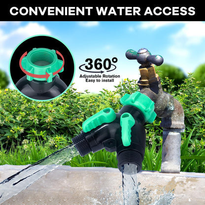 2 Way Garden Hose Splitter, Heavy Duty Brass Y Valve, 3/4” GHT Outdoor Faucet Splitter with Dual Shut Off Valves, 304 Stainless Steel Long Handles, Leak-Proof