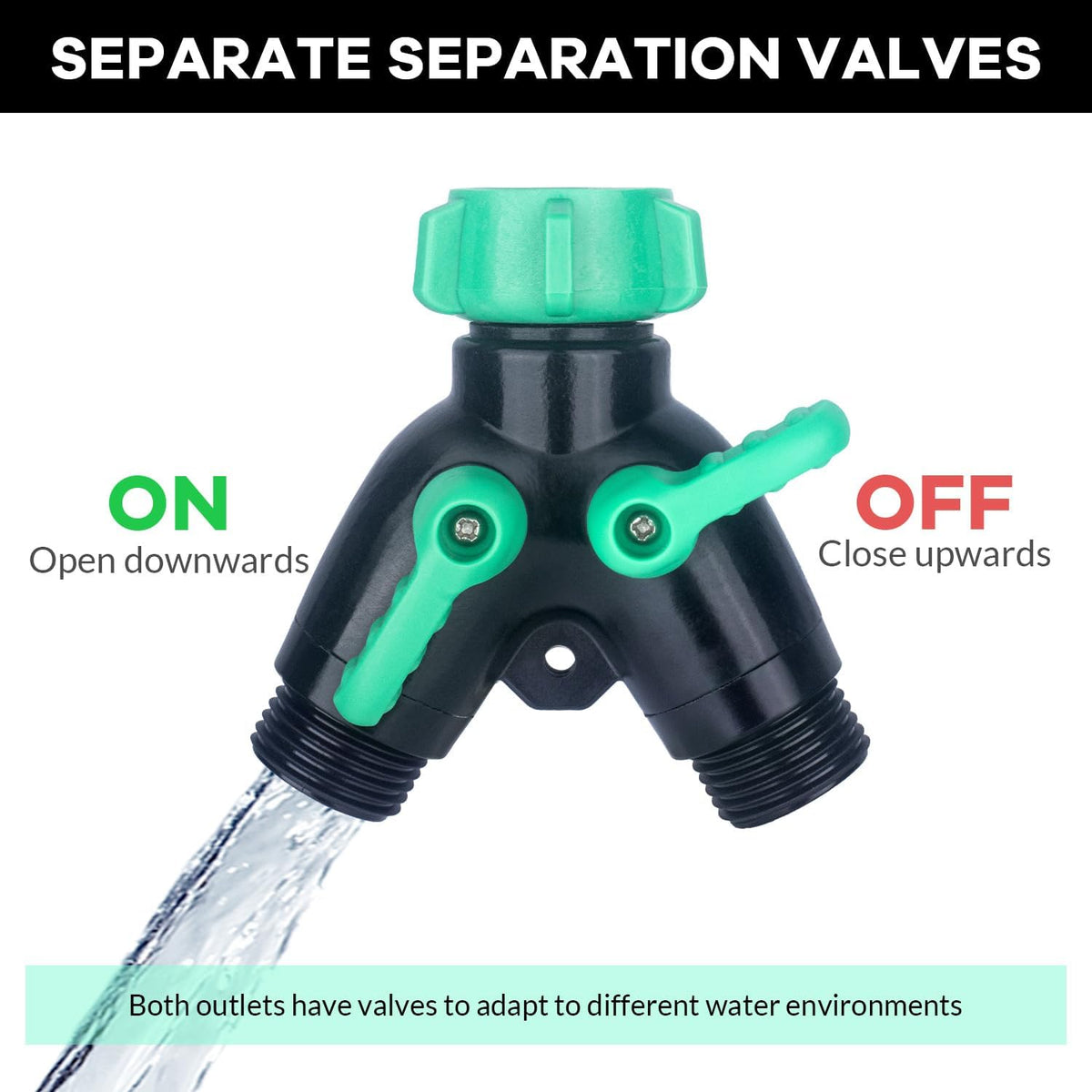 2 Way Garden Hose Splitter, Heavy Duty Brass Y Valve, 3/4” GHT Outdoor Faucet Splitter with Dual Shut Off Valves, 304 Stainless Steel Long Handles, Leak-Proof