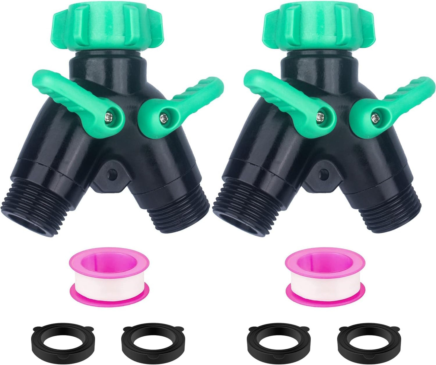 2 Way Garden Hose Splitter, Heavy Duty Brass Y Valve, 3/4” GHT Outdoor Faucet Splitter with Dual Shut Off Valves, 304 Stainless Steel Long Handles, Leak-Proof