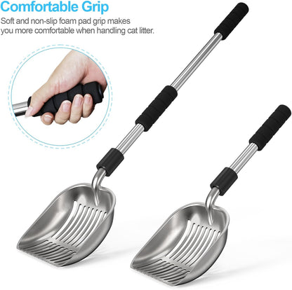 Depets Cat Litter Scoop, Metal Litter Scooper with Deep Shovel, Detachable Long Handle Cat Litter Sifter with Holder, Large Durable Cat Litter Shovel with Foam Pad Grip for Easy Sifting