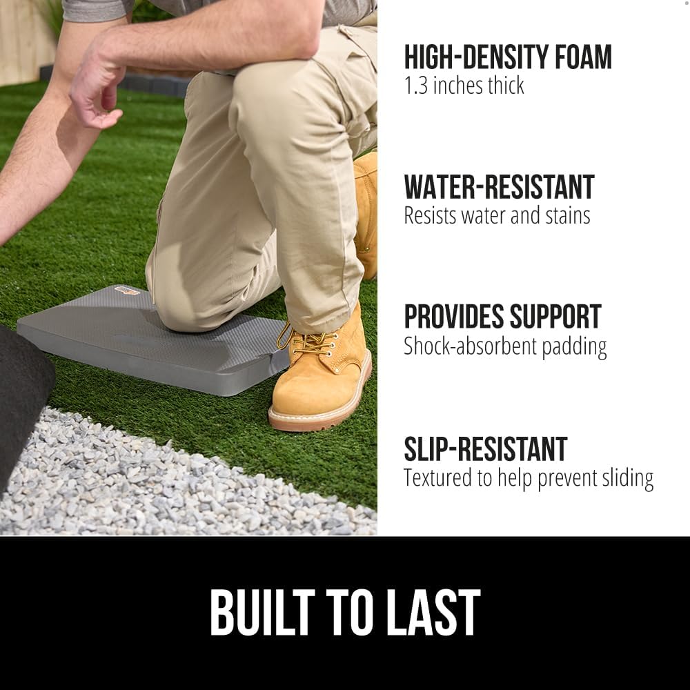 GORILLA GRIP® Extra Thick Patent Pending Supportive Foam Kneeling Pad, Large Cushion Knee Pads for Gardening, Baby Bath Time, Dirt and Water Resistant, Workout and Garden Supplies, 17.5x11, Black