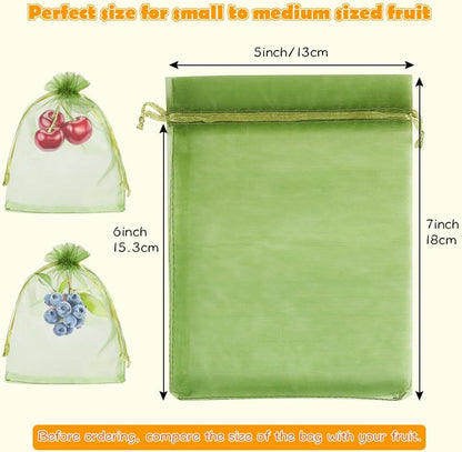 Shintop 100Pcs Fruit Protection Bags, 6x9 Inch Green Fruit Tree Netting Cover Drawstring Mesh Tomato Bags Pest Barrier for Apples Mango