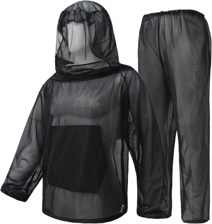 Mosquito Netting Suit Bug Net Mesh Clothing with Hood Outdoor Garden Hunting Camo Protection from Fly Insects Bugs