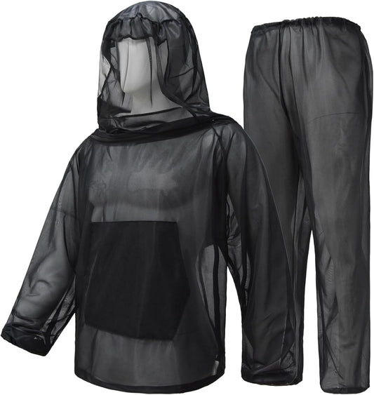 Mosquito Netting Suit Bug Net Mesh Clothing with Hood Outdoor Garden Hunting Camo Protection from Fly Insects Bugs