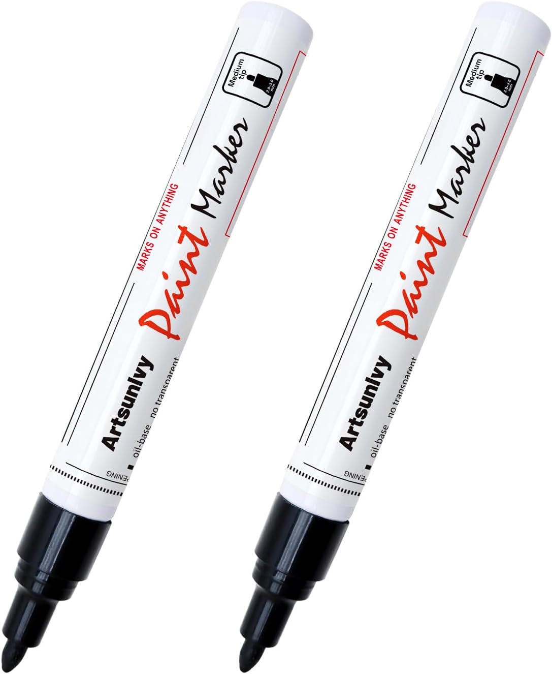 Artsunlvy White Paint Pens marking pens Permanent Markers - 2 Pack Oil Based Waterproof Markers for Tire, Rubber,Wood, Rocks, Metal, Canvas,Plastic, Dark Surface,Craft office Supplies,Medium Point