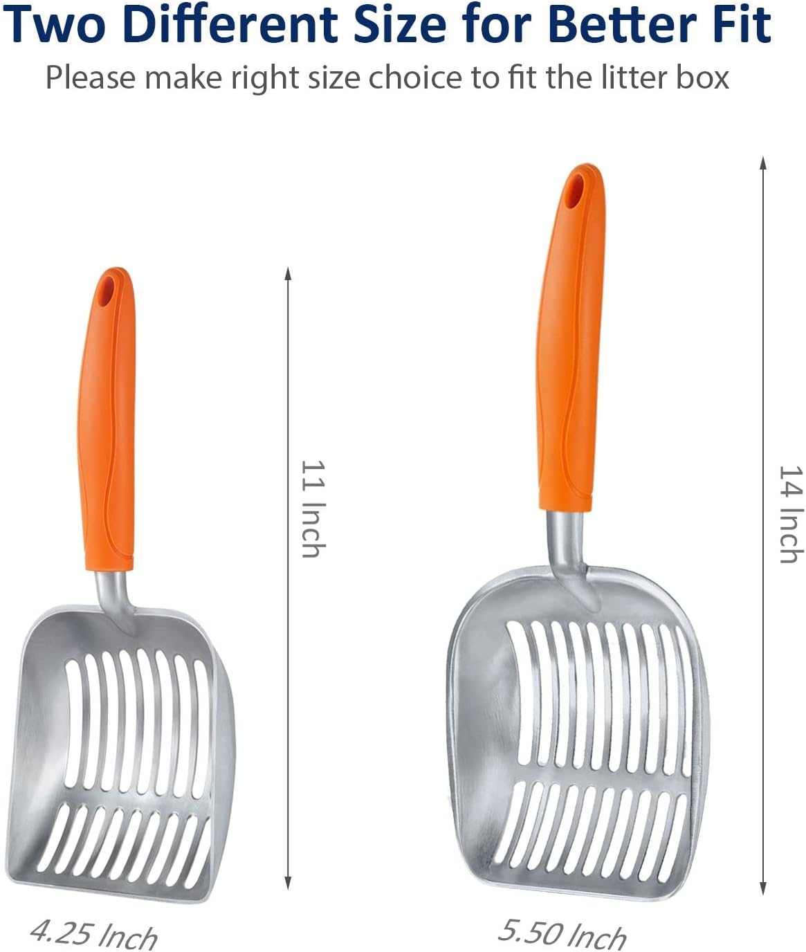 Cat Litter Scoop, Aluminum Alloy Sifter, Kitty Metal Scooper, Deep Shovel, Long Handle, Poop Sifting, Kitten Pooper Lifter, Durable, Heavy Duty, for Litter Box