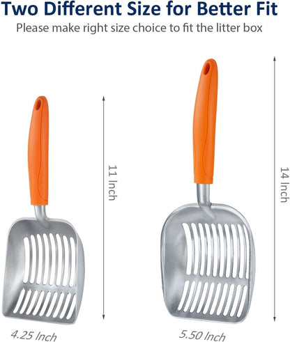 Cat Litter Scoop, Aluminum Alloy Sifter, Kitty Metal Scooper, Deep Shovel, Long Handle, Poop Sifting, Kitten Pooper Lifter, Durable, Heavy Duty, for Litter Box