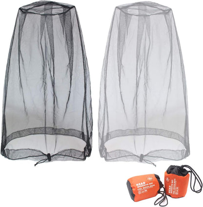 Benvo Mosquito Head Net Mesh, Face Neck Fly Netting Hood from Bugs Gnats Noseeums Screen Net for Any Outdoor Lover- with Carry Bags Fits Most Sizes of Hats Caps (2pcs, Black, Updated Big Net)