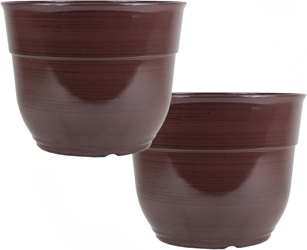 Garden Elements Indoor/Outdoor Glazed Brushed Happy Plastic Planter, Large, Bright Pink, 15"