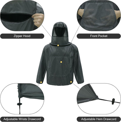 Mosquito Netting Suit Bug Net Mesh Clothing with Hood Outdoor Garden Hunting Camo Protection from Fly Insects Bugs