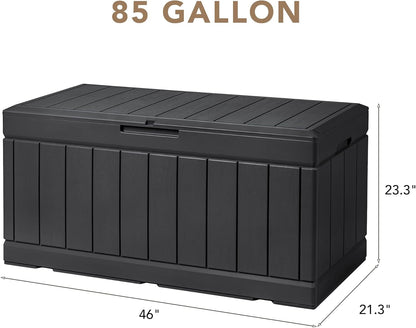 Devoko 100 Gallon Waterproof Large Resin Deck Box Indoor Outdoor Lockable Storage Container for Patio Furniture Cushions Garden Tools (100 Gallon, Black)