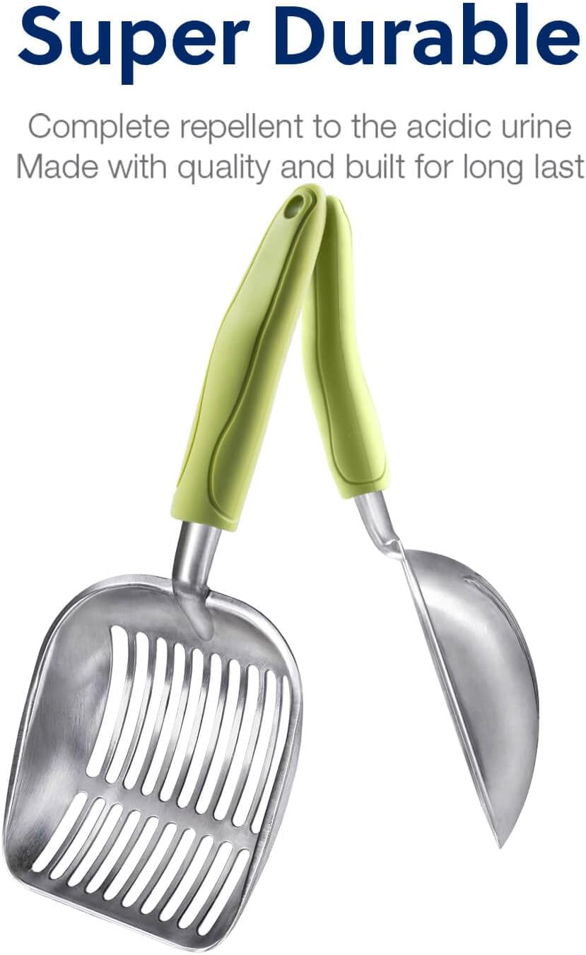 Cat Litter Scoop, Aluminum Alloy Sifter, Kitty Metal Scooper, Deep Shovel, Long Handle, Poop Sifting, Kitten Pooper Lifter, Durable, Heavy Duty, for Litter Box