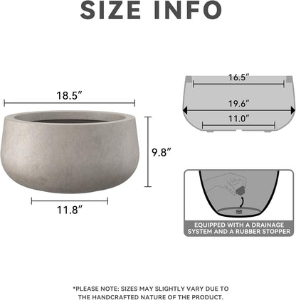 Kante 15.7" Dia Round Concrete Planter, Outdoor Indoor Garden Plant Pots with Drainage Hole and Rubber Plug, Modern Curvaceous Design, Slate Gray