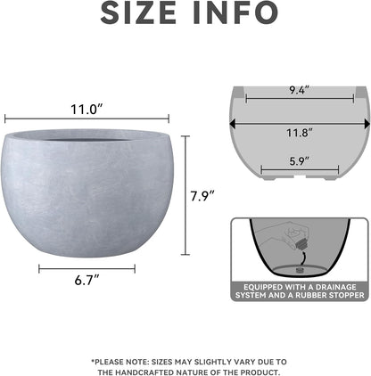 Large Round Bowl Vintage BRN Concrete Planter 19.9" Dia, Outdoor