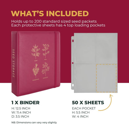 WILDGOOSE Seed Storage Organizer Binder - Seed Packet Organizer with 50 Pack Sheet Protectors That Stores 200 Seed Envelopes. (Blue)