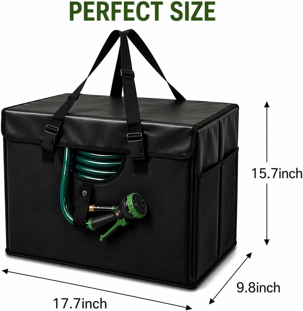 Expandable Garden Hose Holder, Water Hose Organizer, Heavy Duty Self Draining Hose Storage Container, Outdoor Sprinkler Storage Bag for Garden Tools
