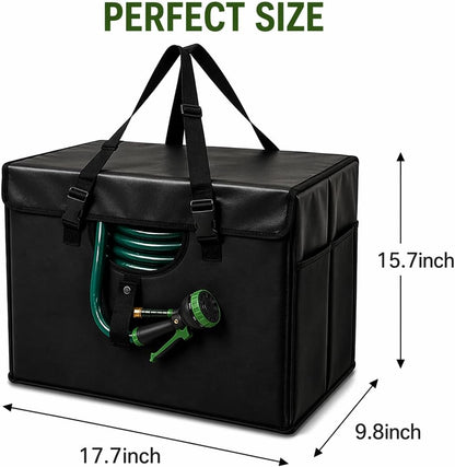 Expandable Garden Hose Holder, Water Hose Organizer, Heavy Duty Self Draining Hose Storage Container, Outdoor Sprinkler Storage Bag for Garden Tools