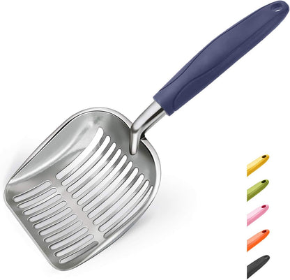 Cat Litter Scoop, Aluminum Alloy Sifter, Kitty Metal Scooper, Deep Shovel, Long Handle, Poop Sifting, Kitten Pooper Lifter, Durable, Heavy Duty, for Litter Box