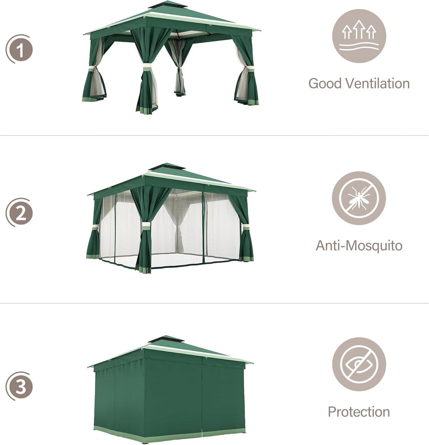 10x20 Gazebo Canopy with 100FT String Lights, Metal Heavy Duty Patio Canopy Tent with Double Roofs, Mosquito Nettings and Privacy Screens for Backyard, Garden, Lawn, Gray