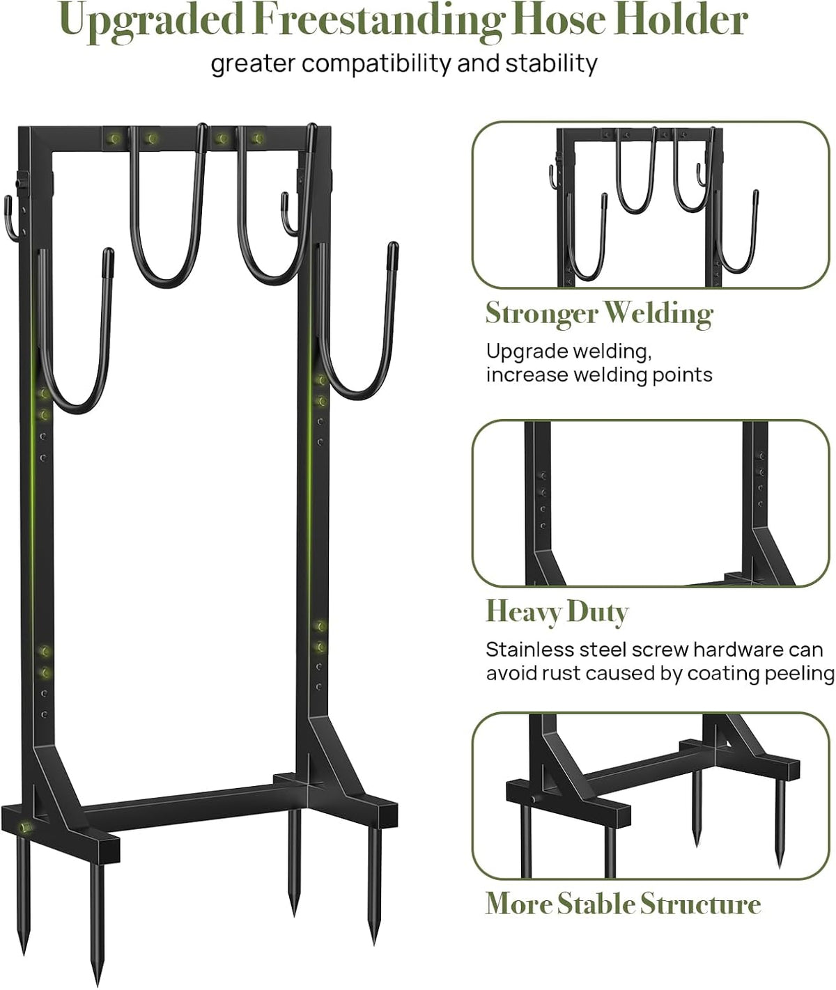 Winpull Garden Hose Holder, Metal Freestanding Hose Stand with 4 Spikes, Holds up to 150FT Hose, Sturdy Hose Reel Alternative, Heavy Duty Hose Storage for Outside Yard Lawn