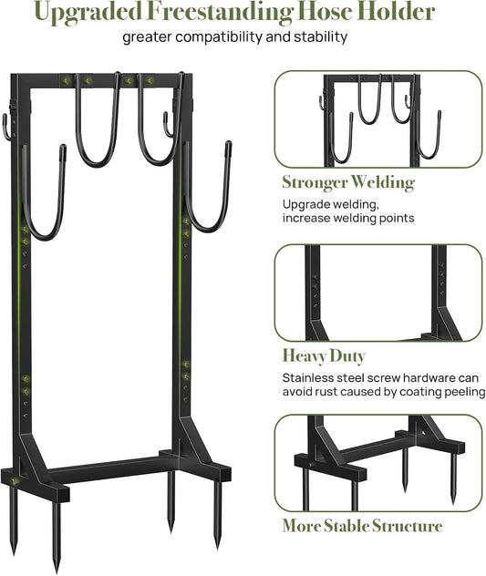 Winpull Garden Hose Holder, Metal Freestanding Hose Stand with 4 Spikes, Holds up to 150FT Hose, Sturdy Hose Reel Alternative, Heavy Duty Hose Storage for Outside Yard Lawn