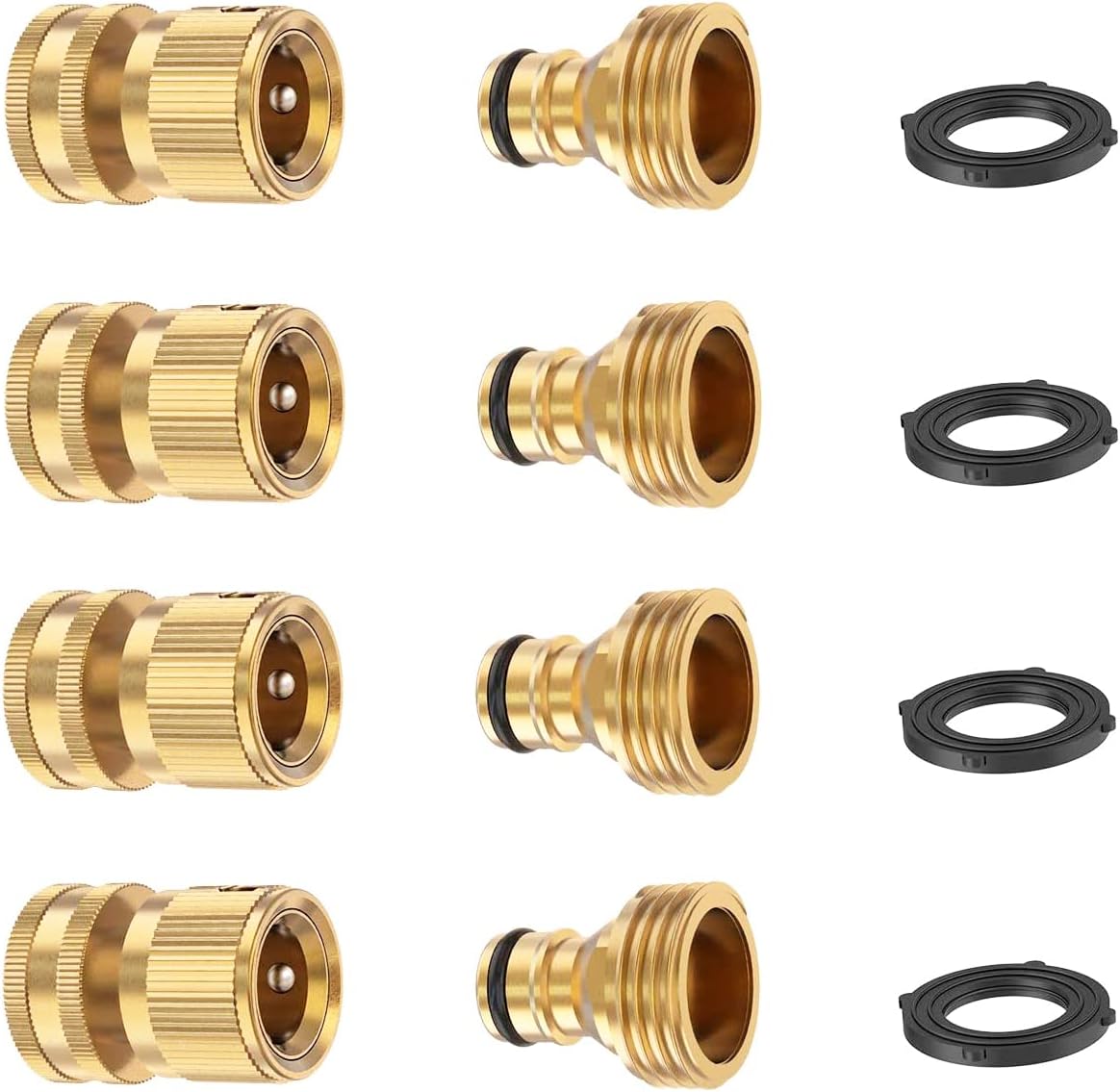 FINEST+ Garden Hose Quick Connector, Solid Brass 3/4 Inch Thread Fitting No-Leak Water Hose Female and Male Easy Connect (6 Sets)