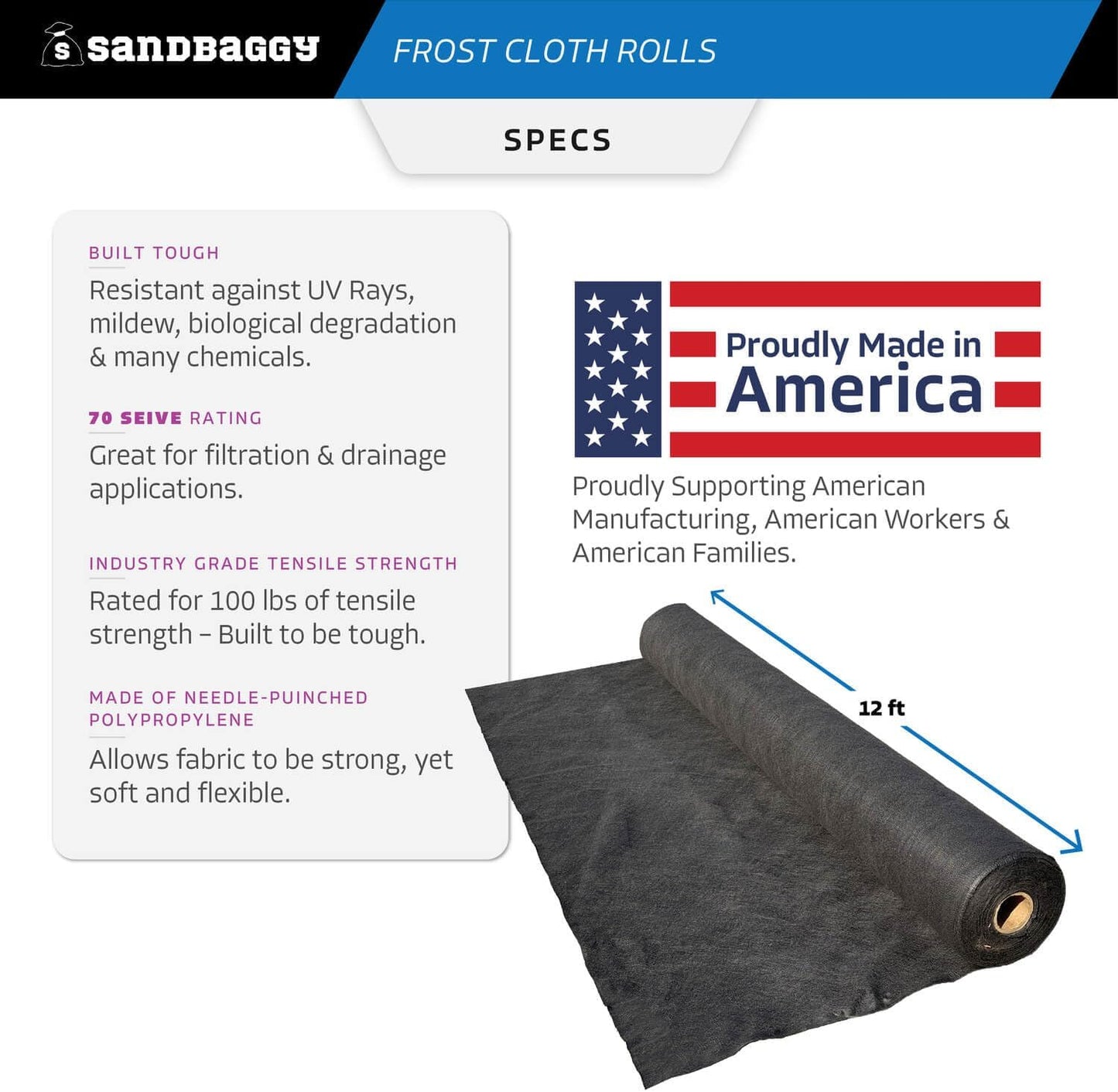 Frost Cloth Rolls (15 ft x 100 ft) | Winter Cover for Shrubs, Trees, Gardens | Plant Blanket, Freeze Protection | Black, 4 oz Polypropylene (1 roll)