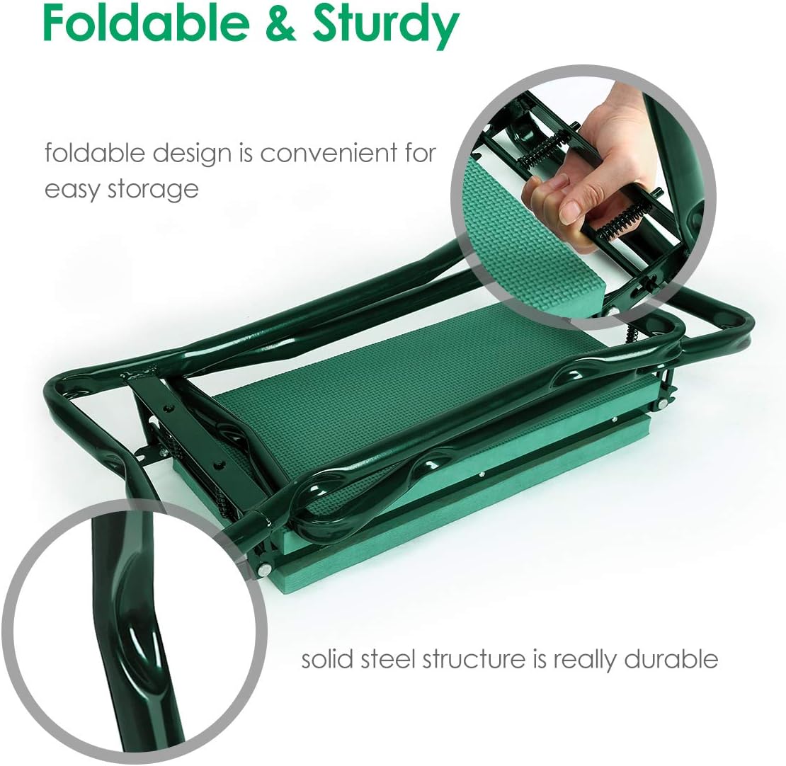 TomCare Garden Kneeler and Seat 10.64” Wider Larger Soft Kneeling Pad Garden Bench with 2 Large Tool Pouches Heavy Duty Garden Stool Foldable Tools Gardening Gifts for Women Men Gardeners