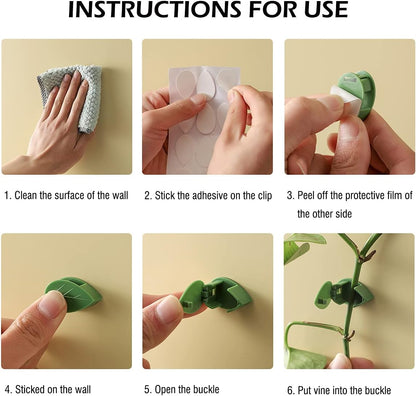LUCKJUJU 100 Pcs Plant Climbing Wall Fixture Clips Self-Adhesive Hook Vines Traction Clips Invisible Holder Garden Green Leaf Simulation Self-Adhesive Hook Wire Fixing Supporting