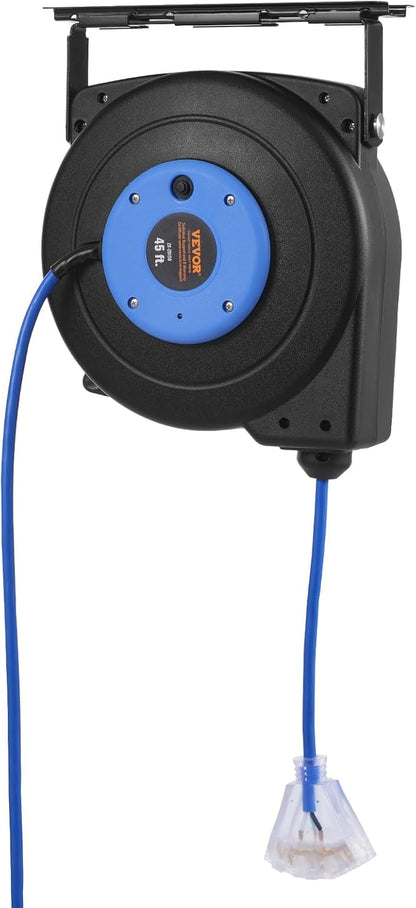 65FT Retractable Extension Cord Reel, Heavy Duty 12AWG/3C SJTOW Cord