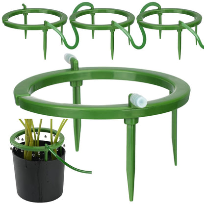 Tujoe 4 Set Water Ring 3 Leg Support Drip Emitter Drip Ring with 1/8 Inch Barbed Inlet Fitting Removable Stakes for Grow Media Irrigation System Rain Watering Tree Plants, Green (5 Inch)