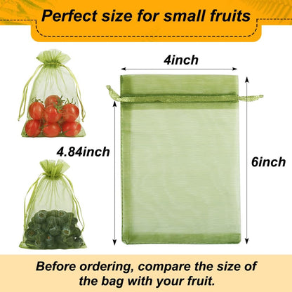 Shintop 100Pcs Fruit Protection Bags, 4x6 Inch Green Strawberry Netting Cover Drawstring Mesh Bags Pest Barrier for Blueberry Small Fruit