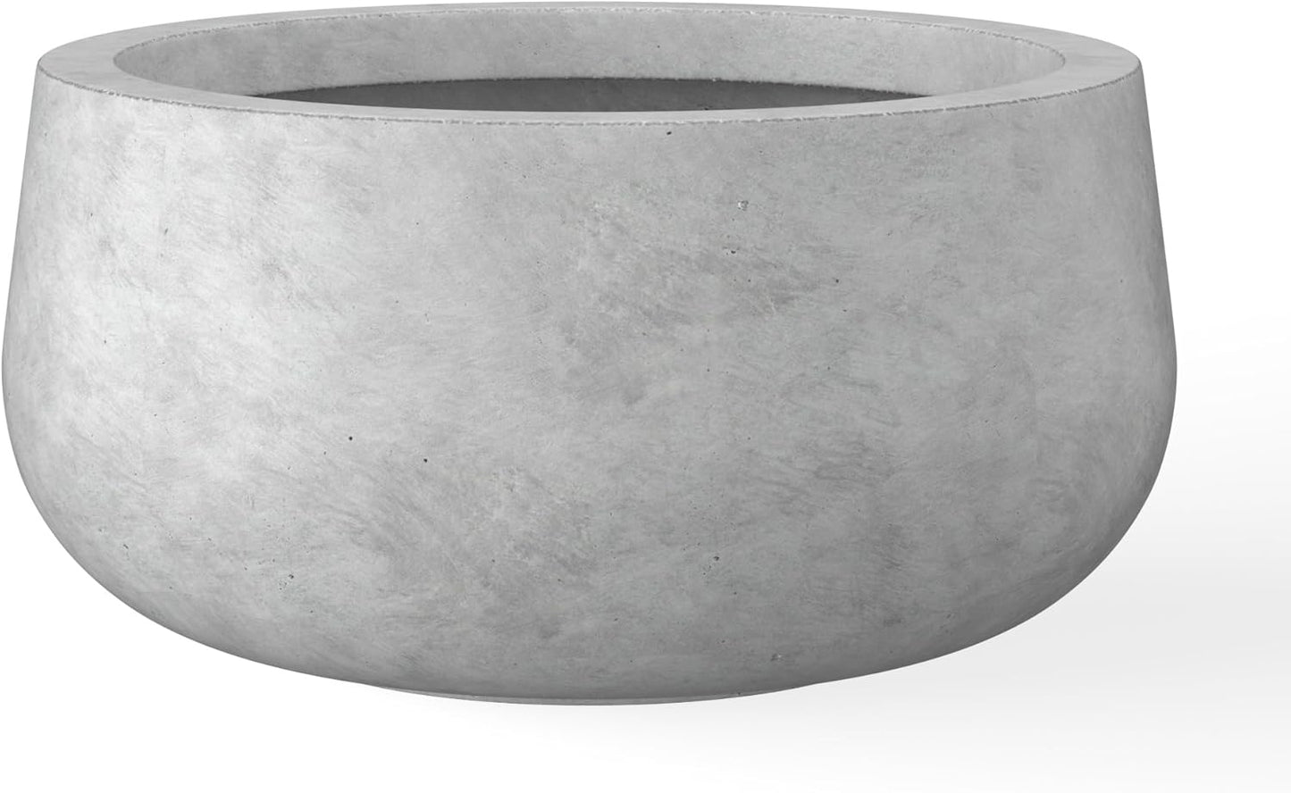 Kante 15.7" Dia Round Concrete Planter, Outdoor Indoor Garden Plant Pots with Drainage Hole and Rubber Plug, Modern Curvaceous Design, Slate Gray