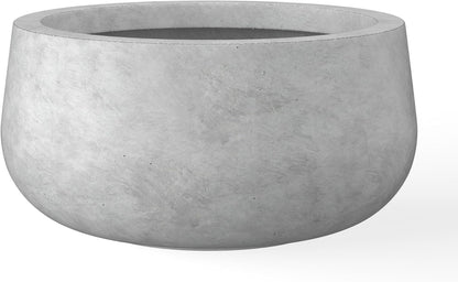 Kante 15.7" Dia Round Concrete Planter, Outdoor Indoor Garden Plant Pots with Drainage Hole and Rubber Plug, Modern Curvaceous Design, Slate Gray