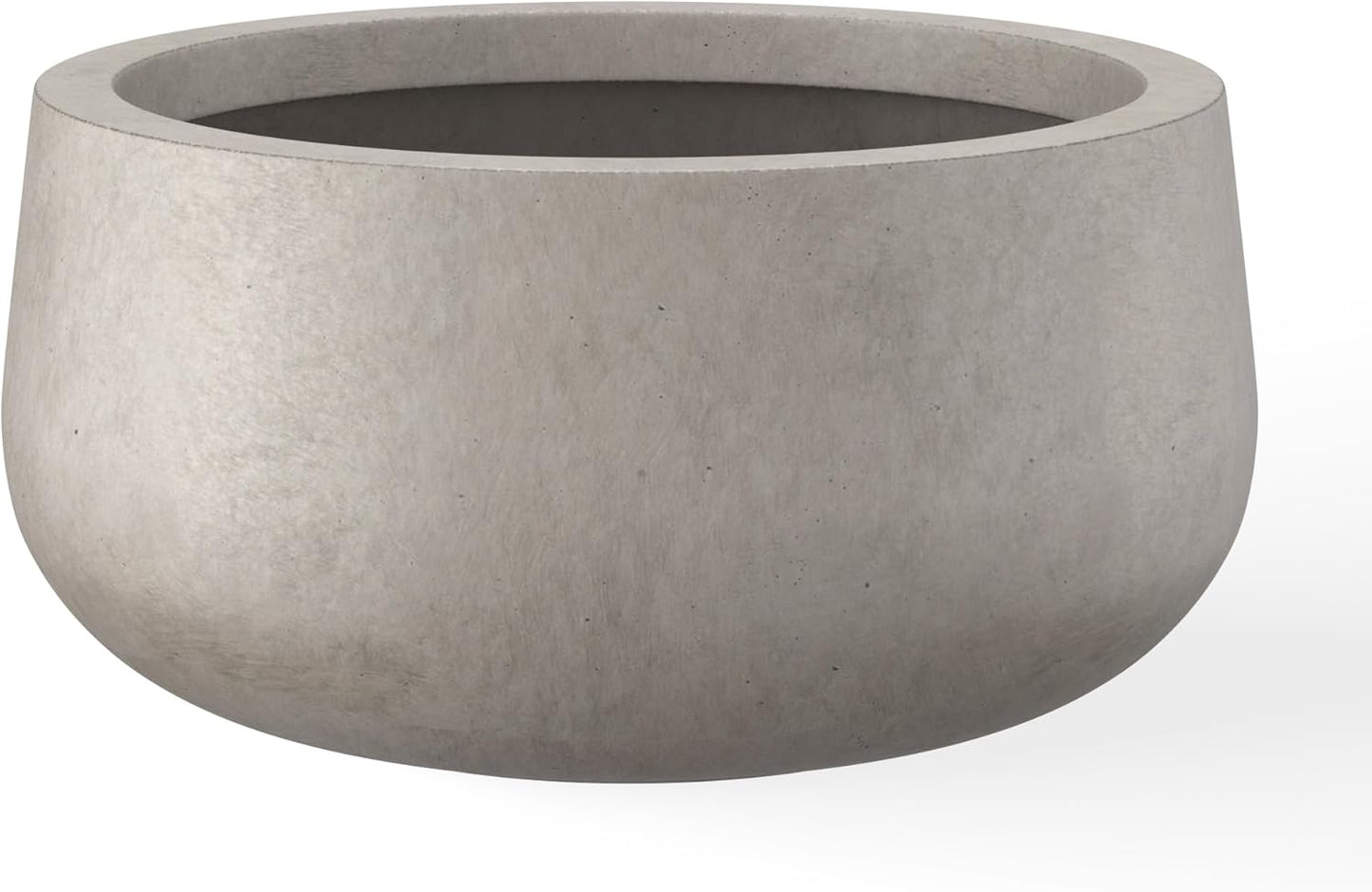 Kante 15.7" Dia Round Concrete Planter, Outdoor Indoor Garden Plant Pots with Drainage Hole and Rubber Plug, Modern Curvaceous Design, Slate Gray