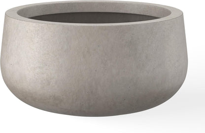 Kante 15.7" Dia Round Concrete Planter, Outdoor Indoor Garden Plant Pots with Drainage Hole and Rubber Plug, Modern Curvaceous Design, Slate Gray