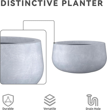 Kante 15.7" Dia Round Concrete Planter, Outdoor Indoor Garden Plant Pots with Drainage Hole and Rubber Plug, Modern Curvaceous Design, Slate Gray