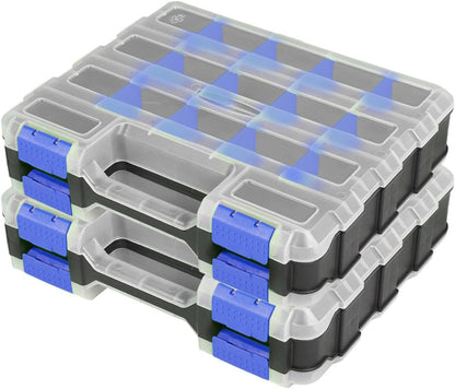 Small Parts Storage Case Tools Box Organizer Double Side 34 Compartments Hardware Organizers with Removable Plastic Dividers for Screws Nuts Nails Bolts