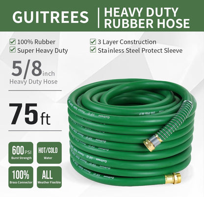 Guitrees Leader Garden Hose 10ft x 5/8", Heavy Duty Short Water Hose, Female to Female Fittings, Five Layered Braiding for Durability, 1000PSI Burst, 300PSI Working (Black) - Colors B