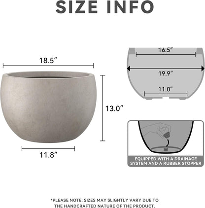 Large Round Bowl Vintage BRN Concrete Planter 19.9" Dia, Outdoor